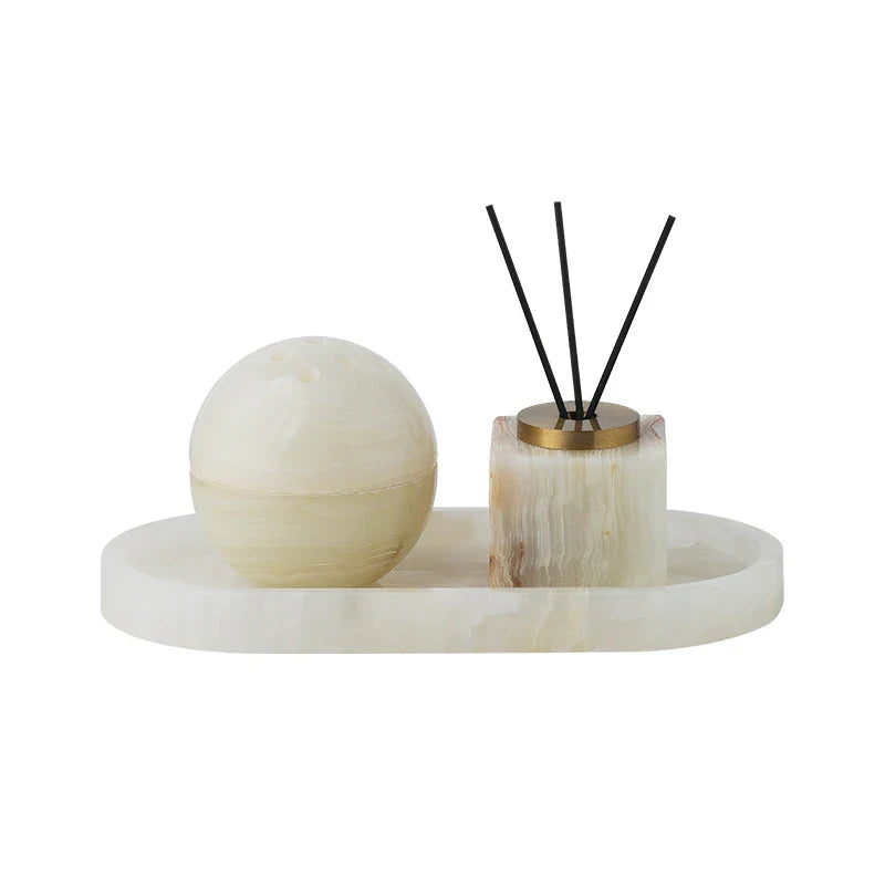 Afralia™ Marble Stone Fragrance Diffuser Travertine Sphere Incense Burner with Tray