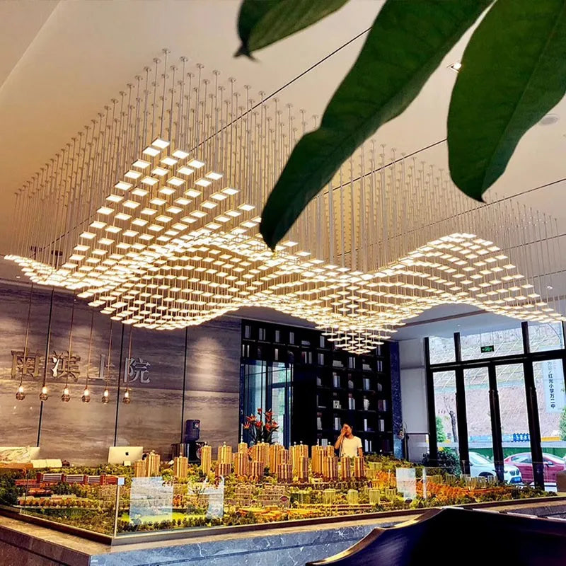 Afralia™ Acrylic Crystal Hanging Chandelier LED Ceiling Pendant Light for Living Room Lobby Customize Hotel