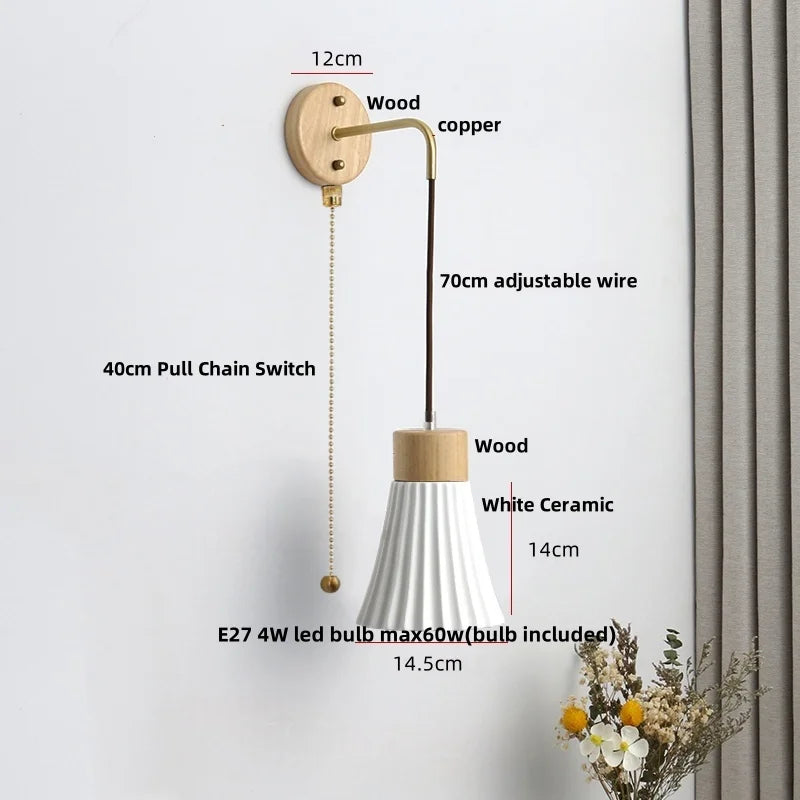 Afralia™ White Ceramic LED Wall Lamp Modern Wood Decor Stair Light Fixtures