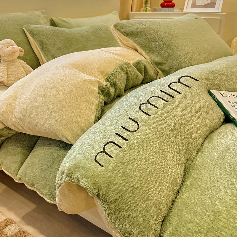 Afralia™ Snowflake Embroidery Single Quilt Cover | Thick & Warm | Solid Color | Autumn/Winter Bedding