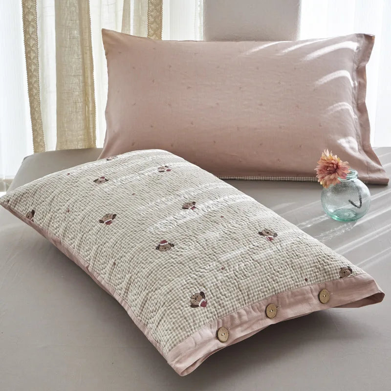 Afralia™ Quilted Cotton Pillowcase: Double-Sided, Cozy, Button Lock, Skin-Friendly, Printed Home Textile