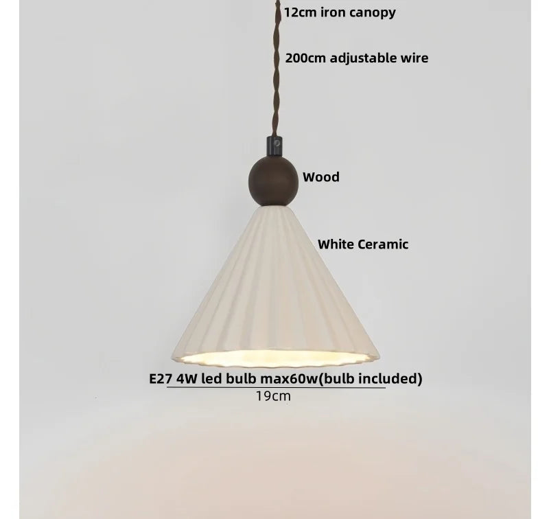 Afralia™ Wood LED Pendant Lamp White Ceramic Ball Hanging Lights