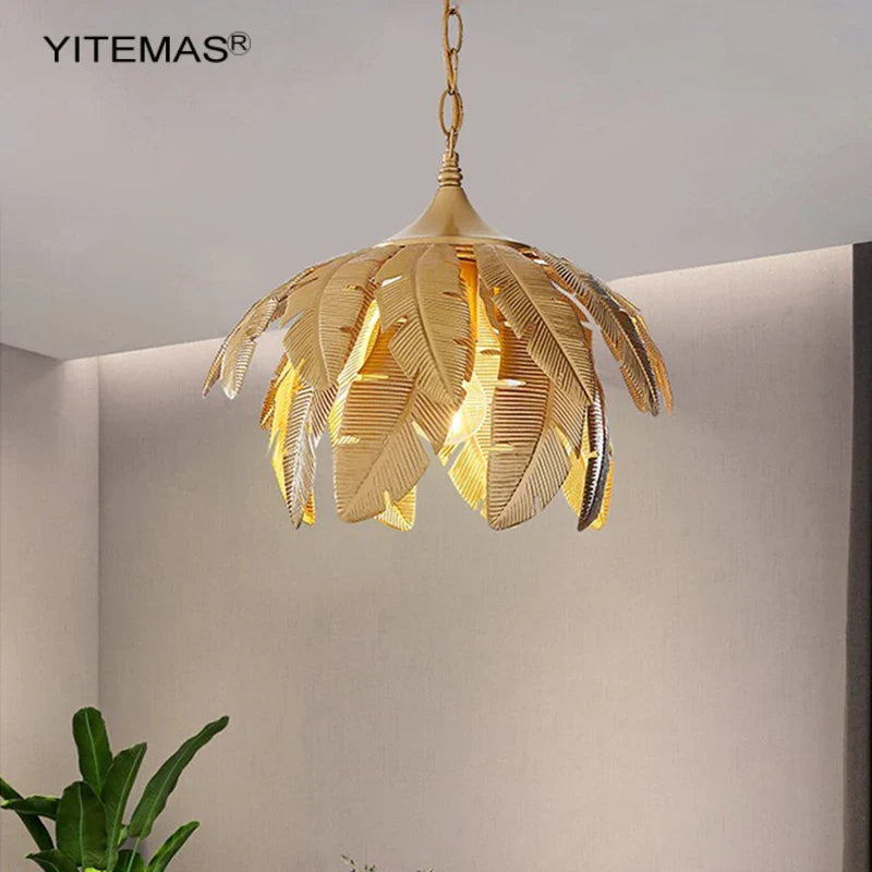 Afralia™ Gold Leaves Chandelier Small Pendant Lighting for Kitchen Island Hallway E27 Socket