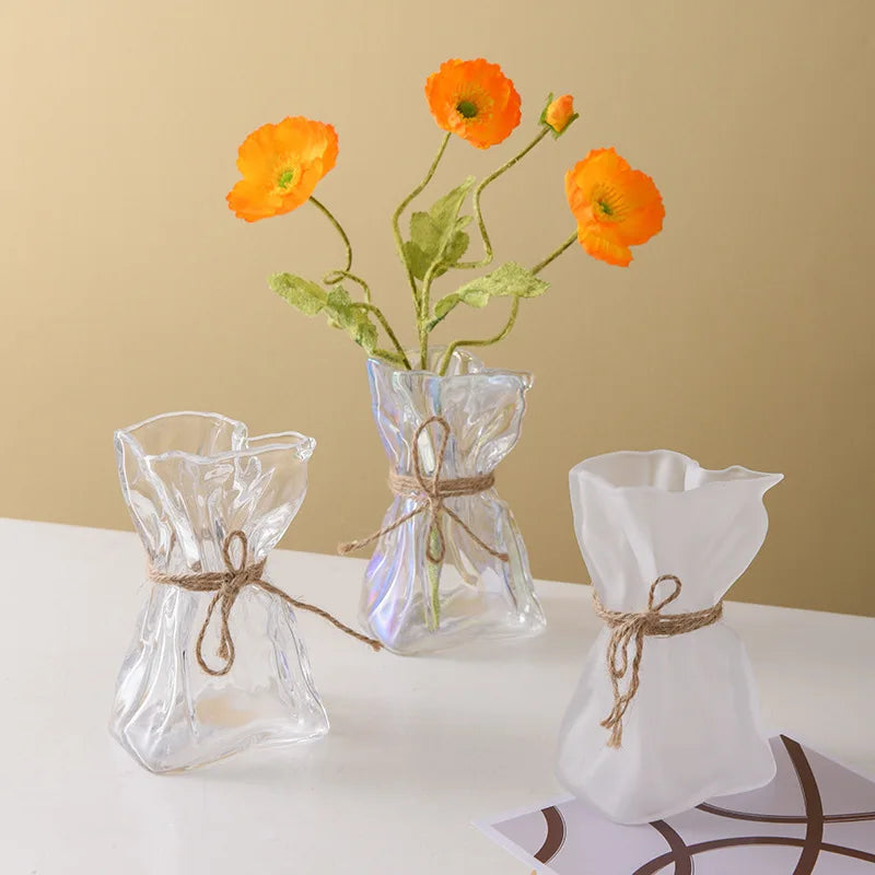 Afralia™ Clear Glass Vase Irregularly Folded Handicraft Ornaments Hydroponic Flower Vases