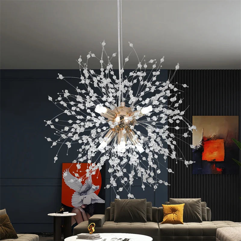 Afralia™ Dandelion Chandelier 8-Light Sputnik Pendant Light Gold/Silver Living Room Fixture