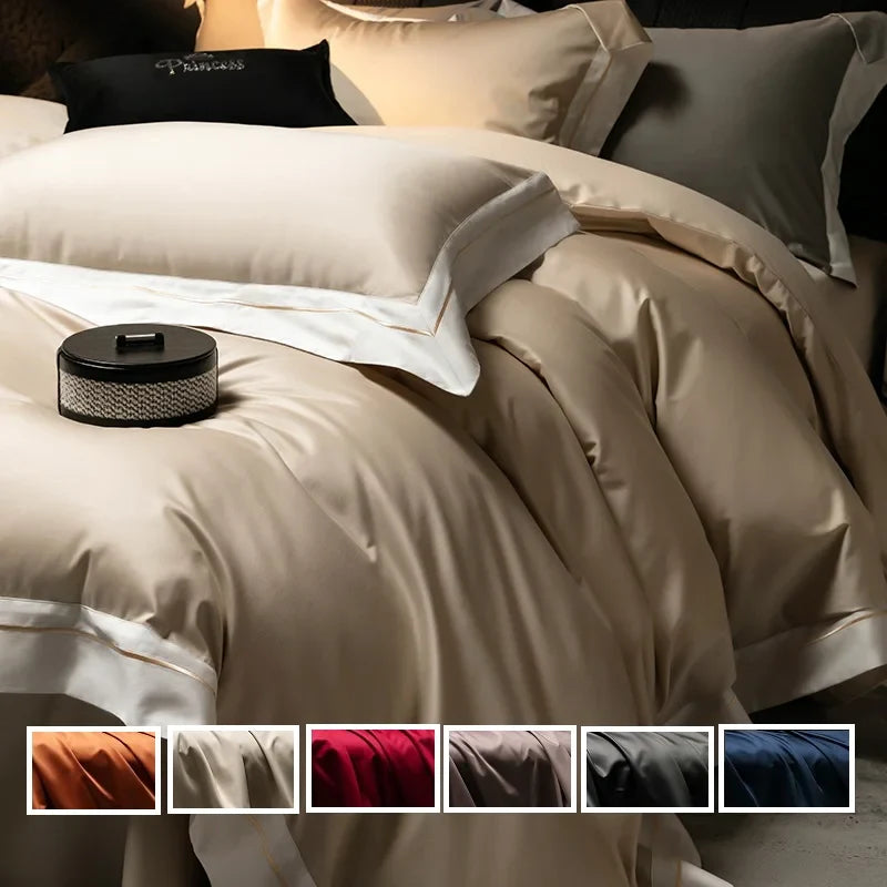 Afralia™ Luxury Embroidered Solid Cotton Comforter Cover Set with Sheets & Pillowcases