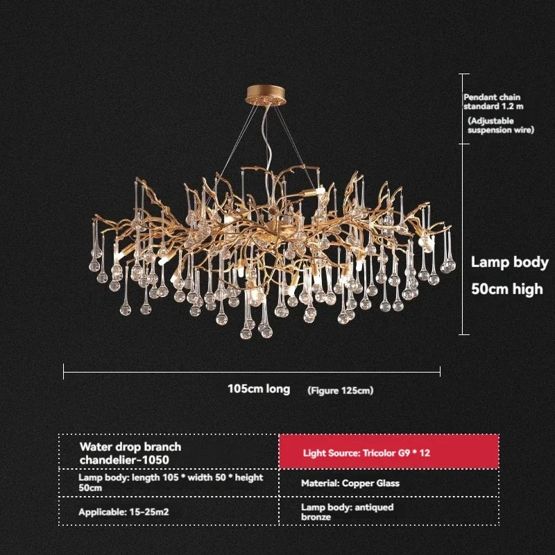 Afralia™ French Crystal Chandelier for Dining Room: Elegant Copper Branch Ceiling Light