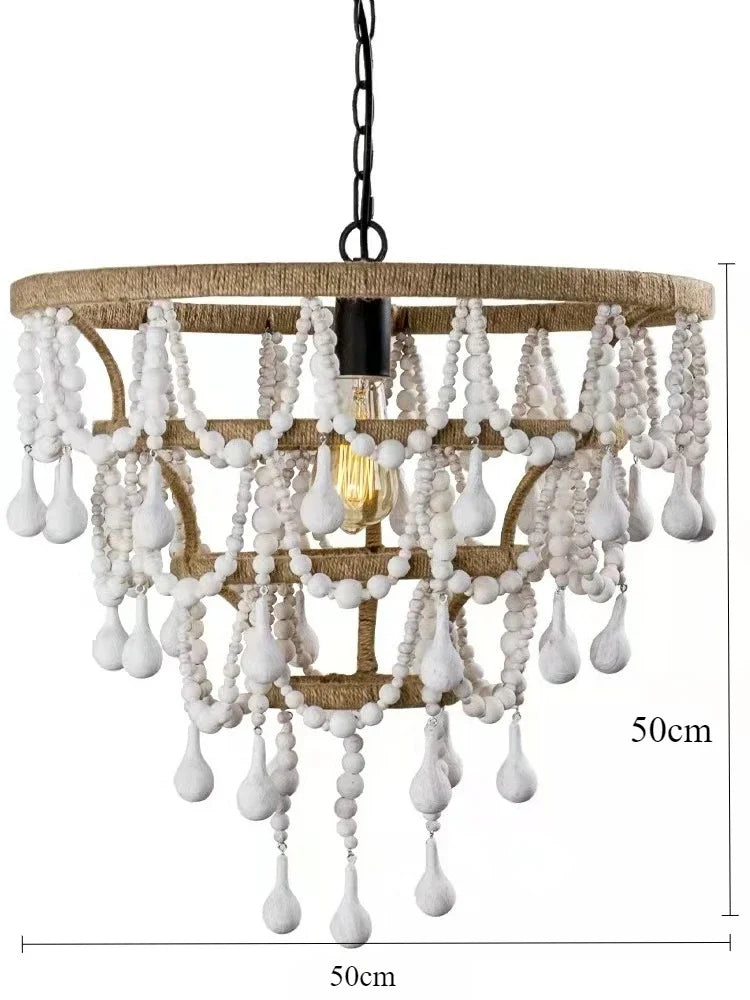 Afralia™ Wood Beads Chandeliers Bohemian Pendant Lights for Living Room and Restaurant