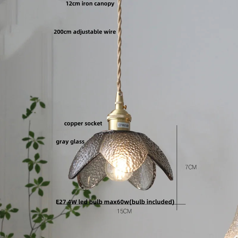 Afralia™ Amber Glass LED Pendant Light Fixture Nordic Modern Copper Hanging Lamp