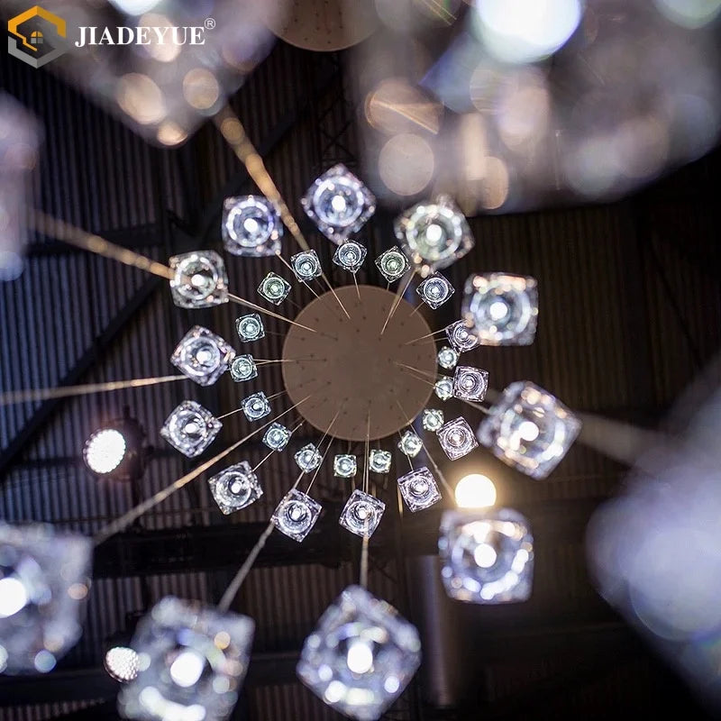 Afralia™ Rotating Cube Glass Chandelier LED Staircase Light