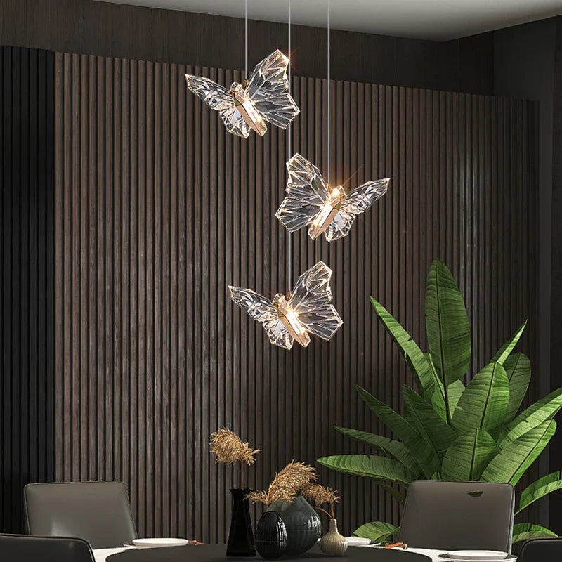 Afralia™ Nordic Butterfly Spiral Stair Chandelier for Restaurant, Bedroom & Coffee Shop