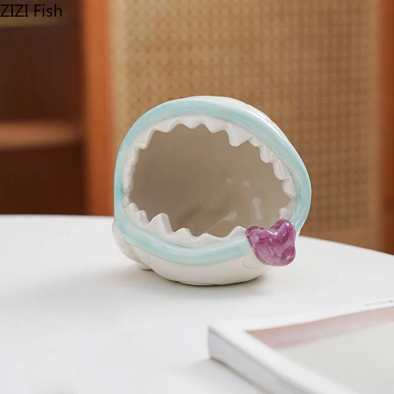 Afralia™ Man-eating Flower Ceramic Ashtray - Fun Office Desktop Ash Tray Gift