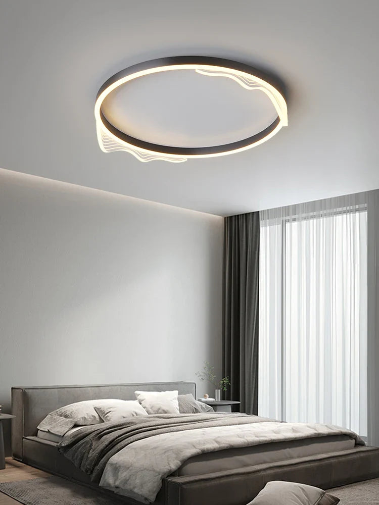 Afralia™ Round Ring Indoor LED Chandelier for Bedroom Living Room Kitchen - Black Smart Ceiling Lamp