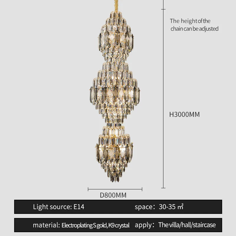 Afralia™ Spiral Staircase Crystal Chandelier - Duplex Floor Living Room Hotel Lobby Lighting