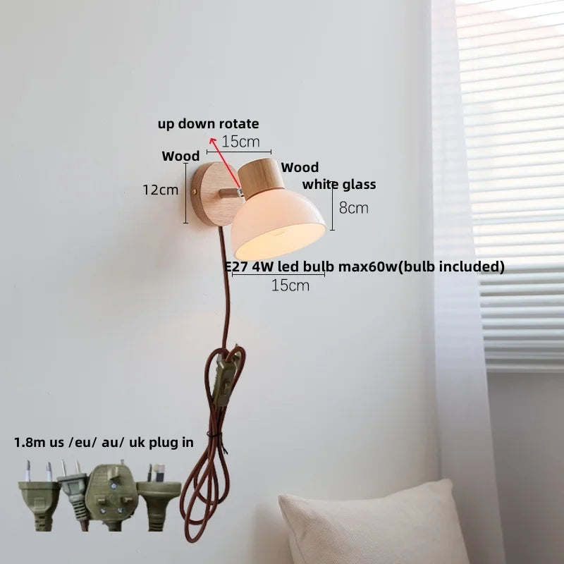 Afralia™ White Glass LED Wall Sconce Wood Modern Home Decor Mirror Light