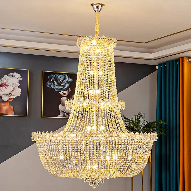 Afralia™ Crystal Villa Attic Pendant Ceiling Chandelier - Modern Luxury Living Room Decoration