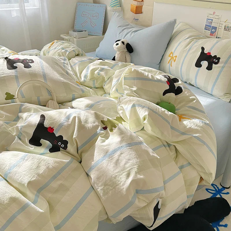 Afralia™ Cartoon Pattern Cotton Fitted Sheet Set – Soft & Cozy Bedding for Adults & Kids