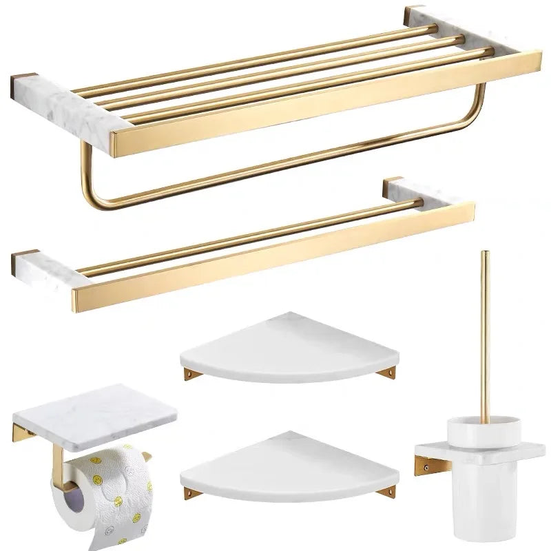 Afralia™ Marble & Brass Bathroom Accessories Set