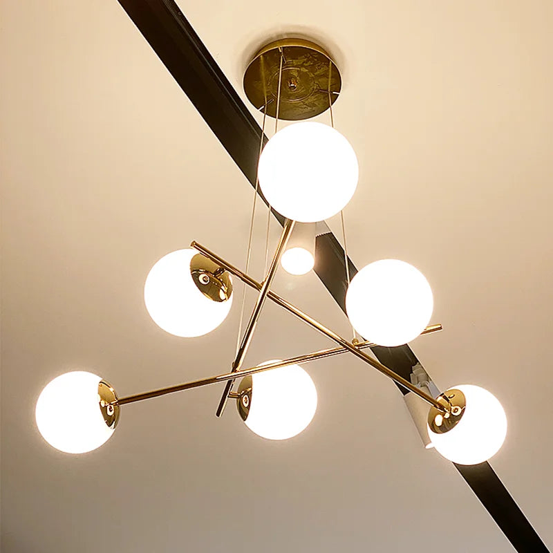 Afralia™ French Glass Ball Chandelier Vintage LED Ceiling Pendant Light