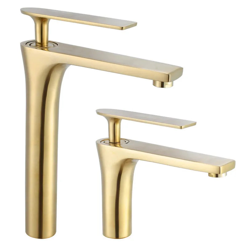 Afralia™ Brushed Gold Brass Basin Faucet Cold Hot Water Mixer Sink Tap Black/Chrome
