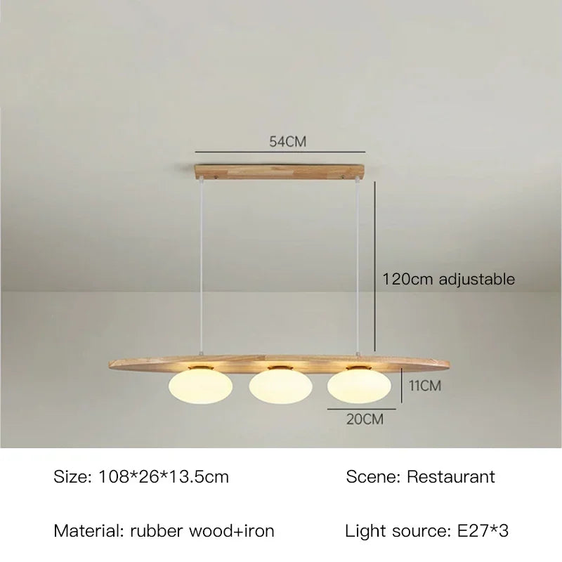 Afralia™ Nordic Wood Chandelier Glass Pendant Light for Dining Room Kitchen Cafe Bar