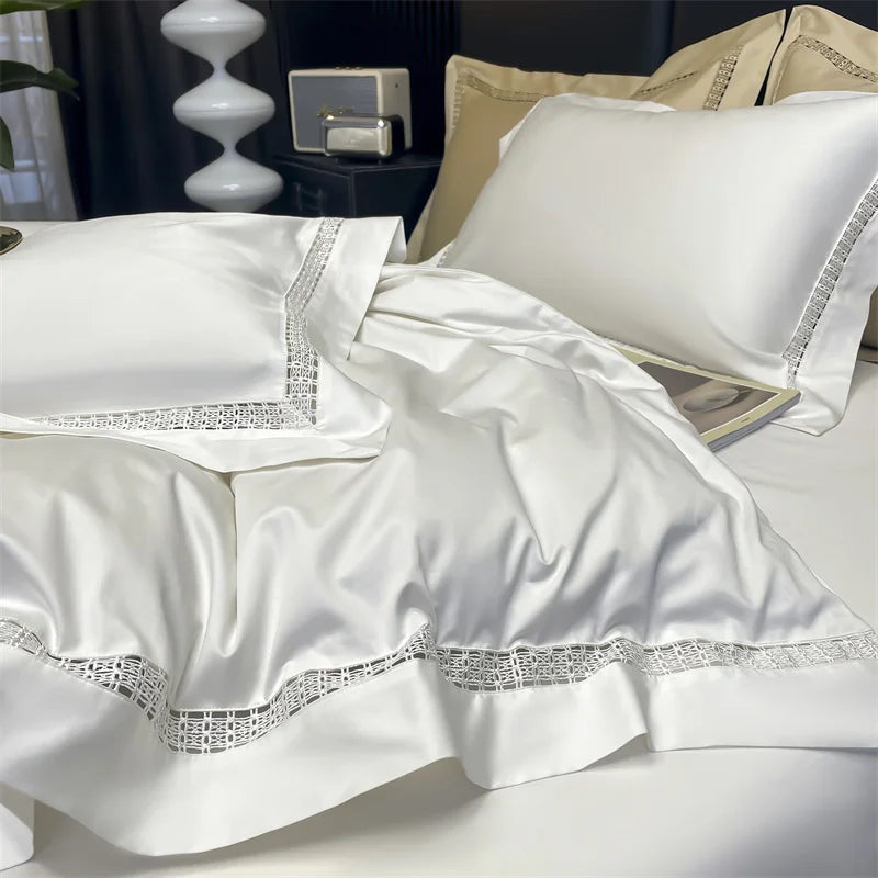Afralia™ Soft Silky Egyptian Cotton White Bedding Set with Luxury Wide Edge