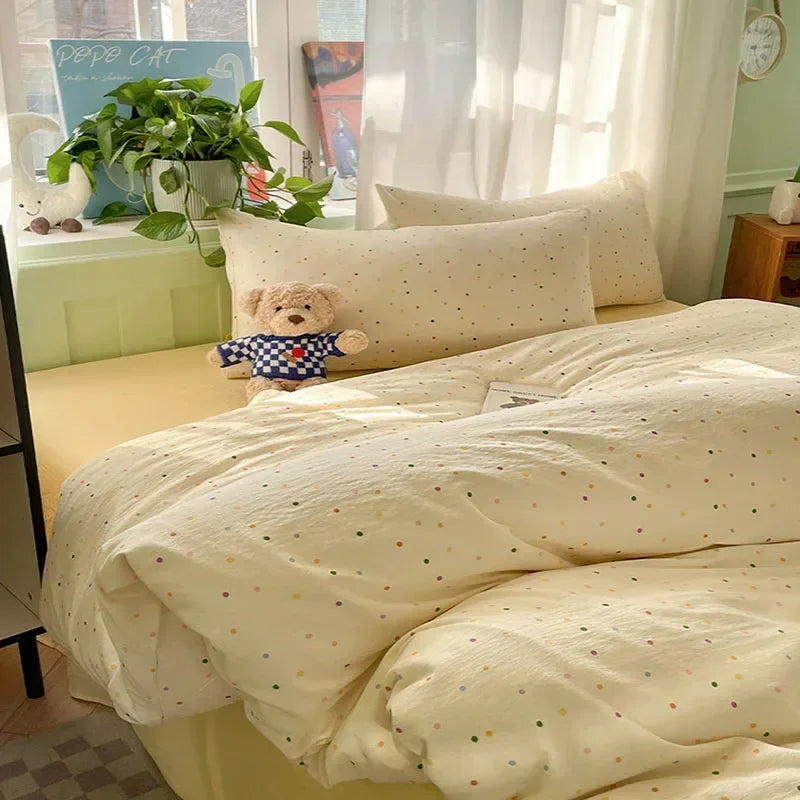 Afralia™ Small Floral Print Double-Layer Yarn Bedding Set - Super Soft Duvet Cover Kit