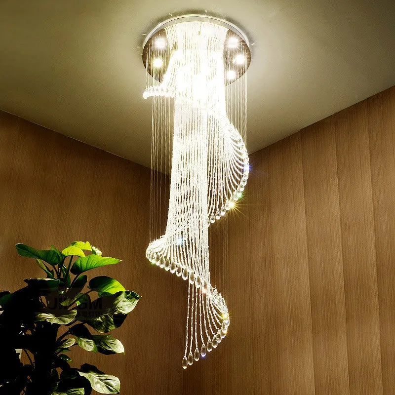 Afralia™ Modern Spiral Crystal Chandelier LED Pendant Light for Hotel Villa Decor