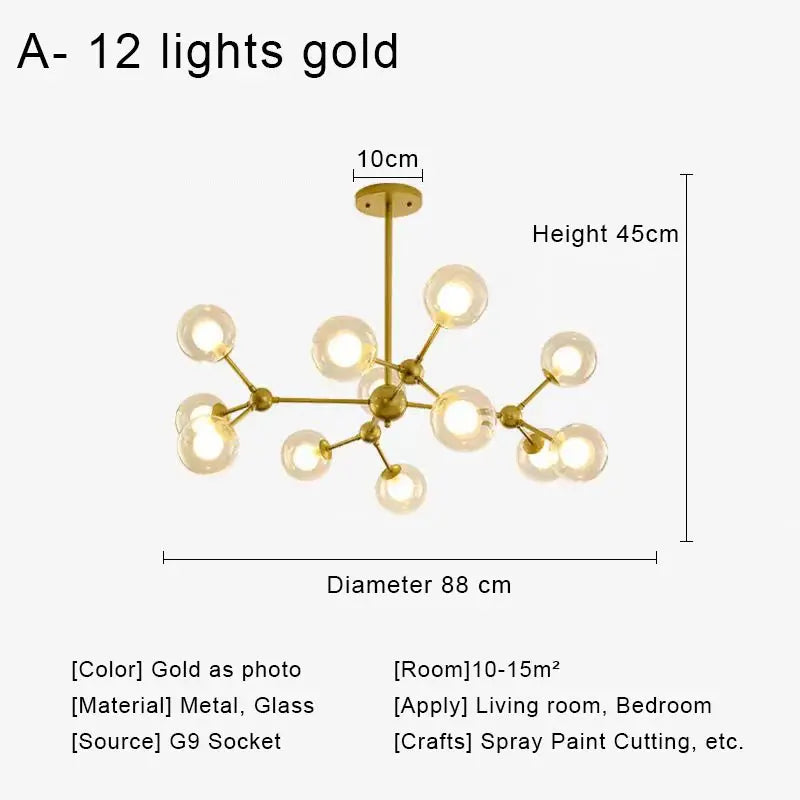 Afralia™ Glass Ball Pendant Chandelier for Living Room Bedroom Dining Room