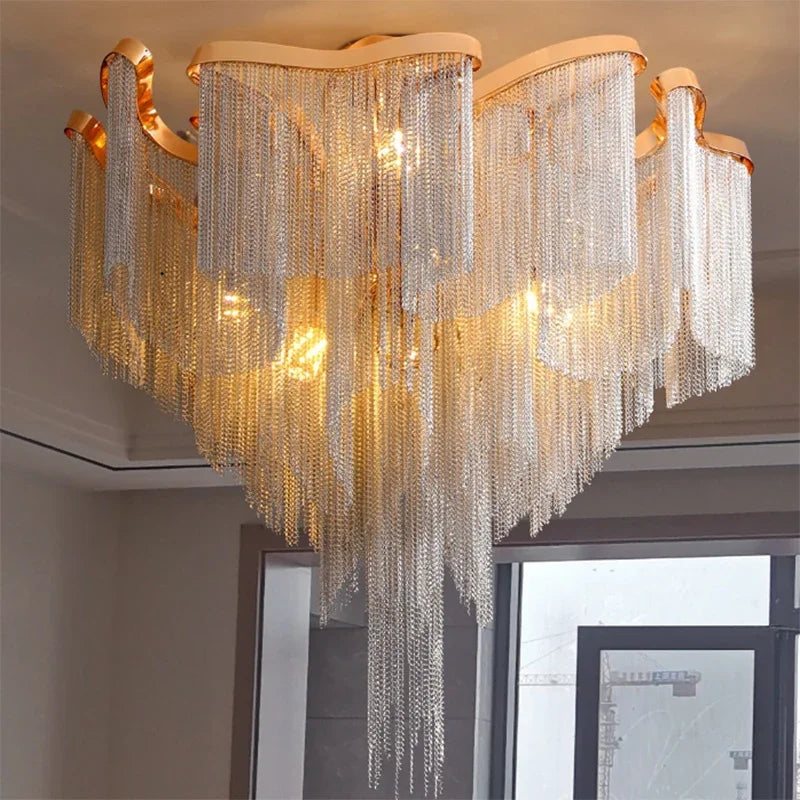 Afralia™ Modern Tassels Chain Chandelier Light for Living Room Bedroom Kitchen Villa