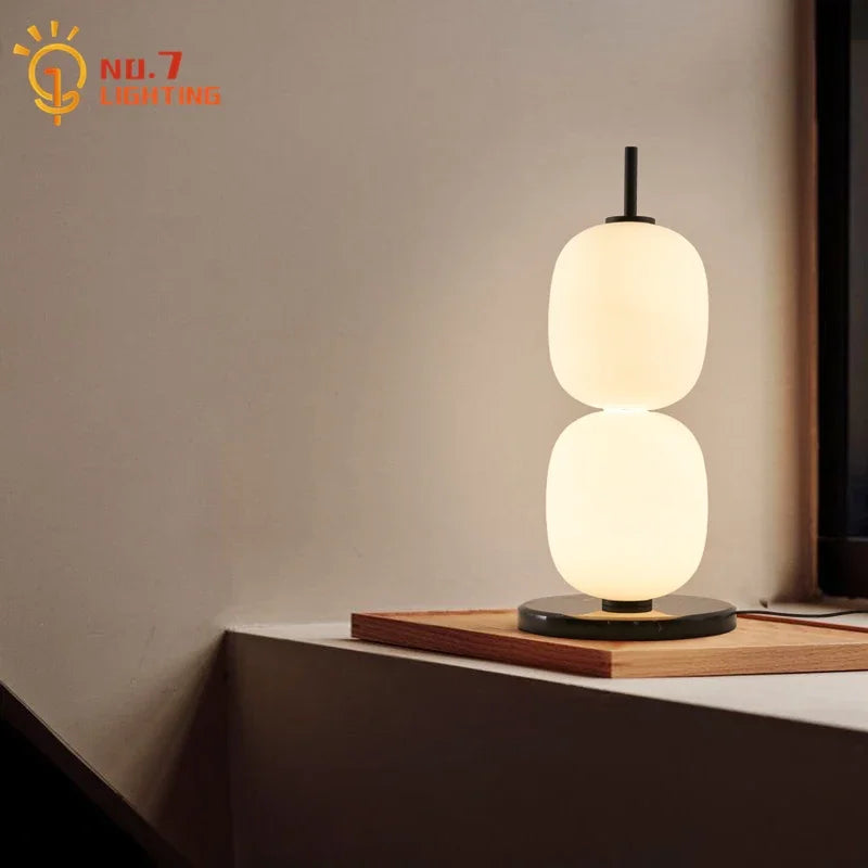 Afralia™ Glass Gourd Table Lamp Marble Base Modern LED Indoor Lighting
