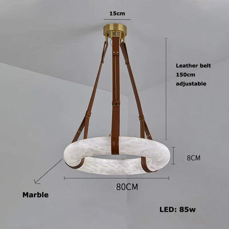 Afralia™ Marble Ring Leather Belt LED Pendant, Hanging Lamps for Home Decor