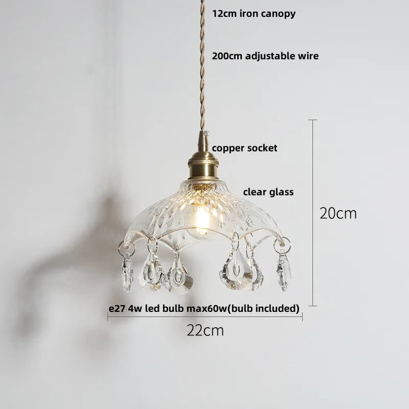 Afralia™ Copper Canopy LED Pendant Light Fixture Green Glass Hanging Lamp
