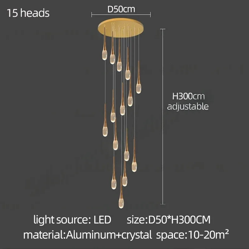 Afralia™ Crystal Staircase Chandelier LED Living Room Modern Indoor Ceiling Lamp