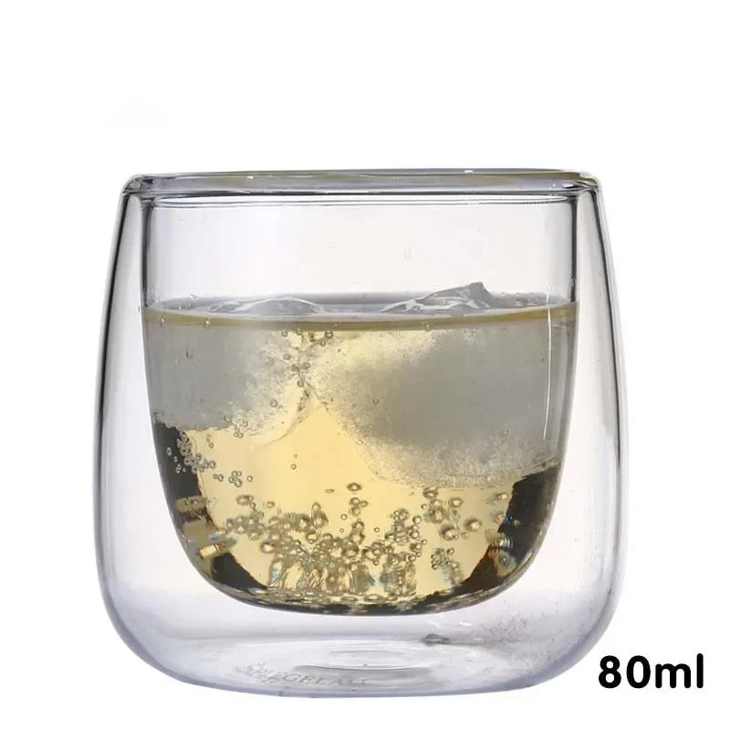 Afralia™ Home Double Bottom Glass Tumbler Cup Set for Wine Whiskey Coffee Juice