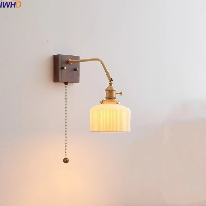 Afralia™ Ceramic Copper LED Wall Lamps Pull Chain Switch Modern Stair Light Fixtures