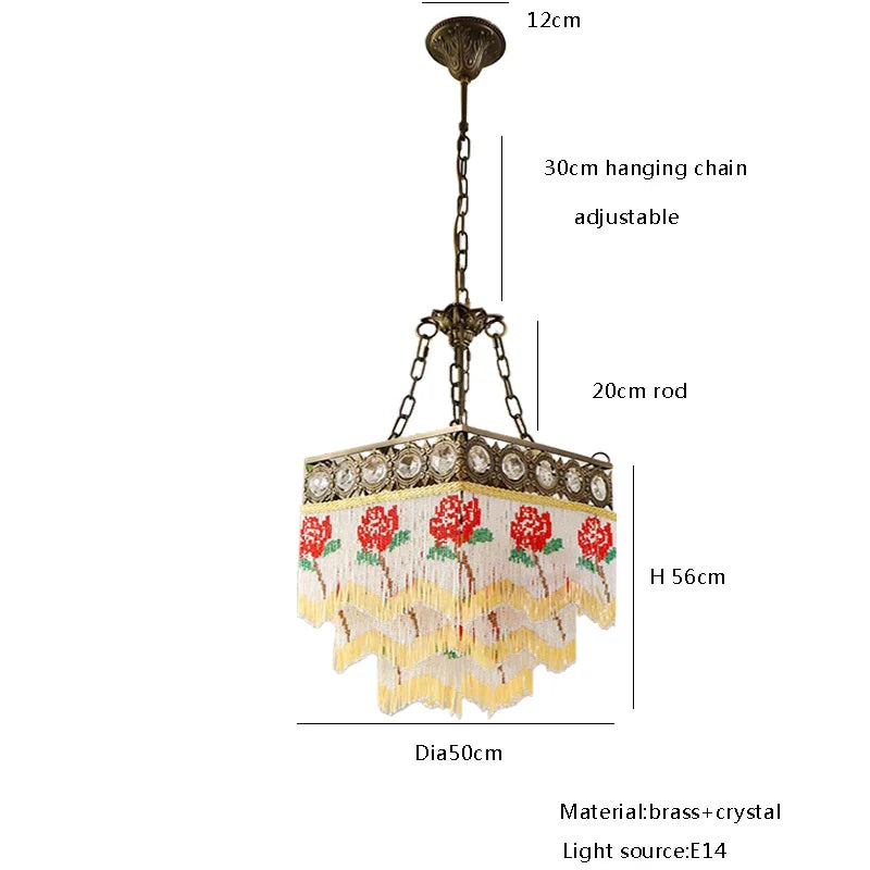 Afralia™ Black Rose Tassel Pendant Lights, Classic Retro Lustres for Living Room