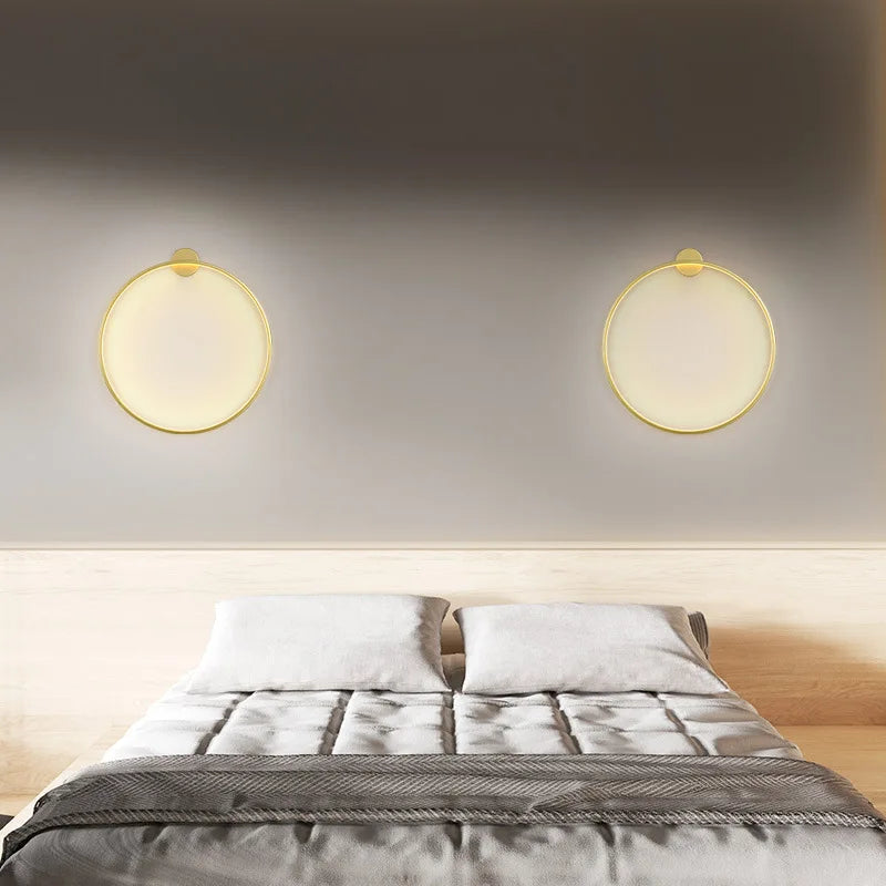 Afralia™ Nordic Luxury Gold Wall Lamp Modern Minimalist Bedroom Ring Bedside Light