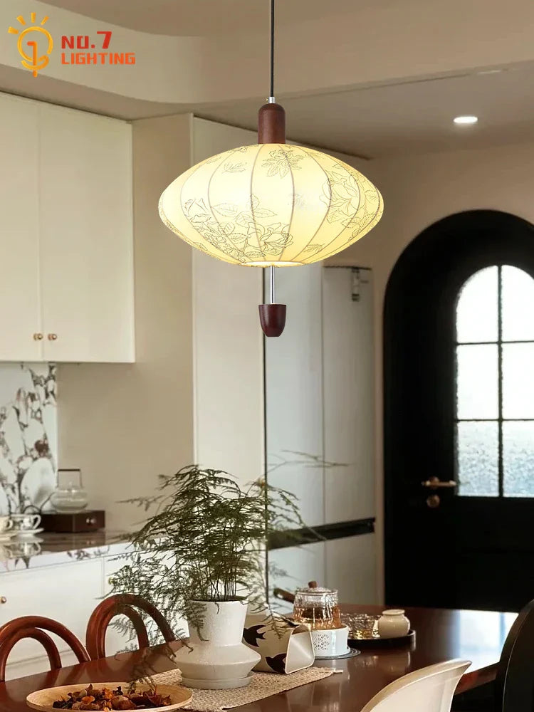 Afralia™ Zen Art Wooden Pendant Light LED E27 Decorative Chestnut Lamp for Tea Room Bedroom