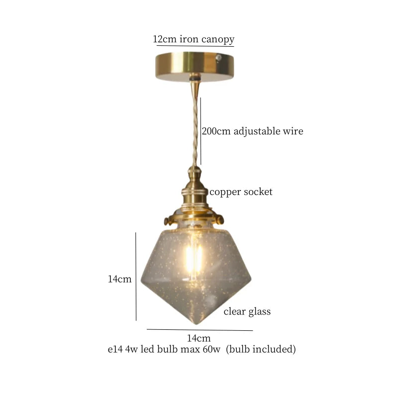 Afralia™ Glass LED Pendant Lights Japanese Brass Hanging Lamp for Kitchen Living Room