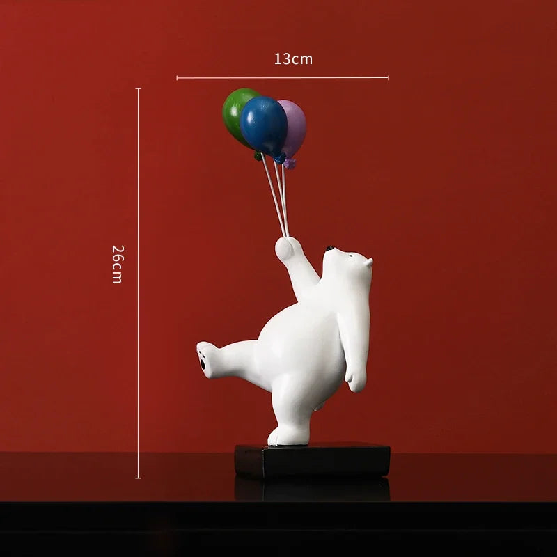Afralia™ Flying Bear Figurines Balloon Polar Bears Resin Decoration Modern Gift for Boy/Kids
