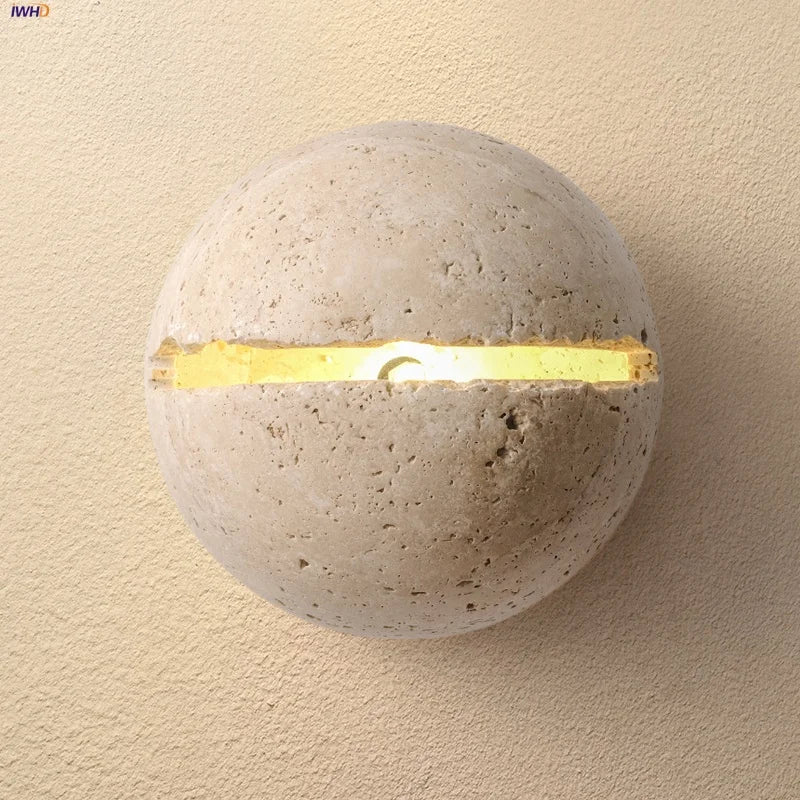 Afralia™ Yellow Travertine LED Wall Sconce for Bedroom Staircase Living Room - Nordic Modern Commercial-grade Mirror Light