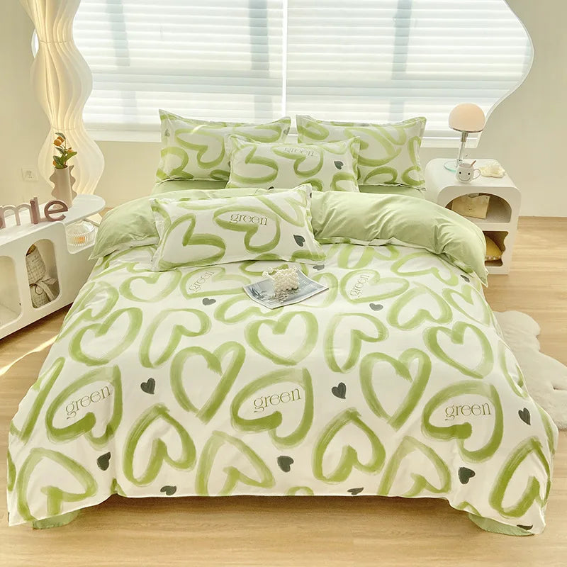 Afralia™ Aloe Cotton Printed Bed Sets 4Pcs Soft Cozy Bedding Set for Adults
