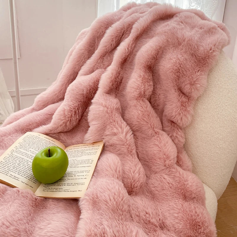 Afralia™ Gradient Pink Double Layer Faux Fur Winter Blanket