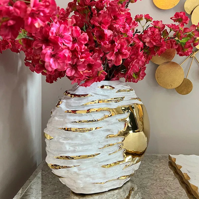 Afralia™ Golden Ceramic Vase for Wedding and Home Decor