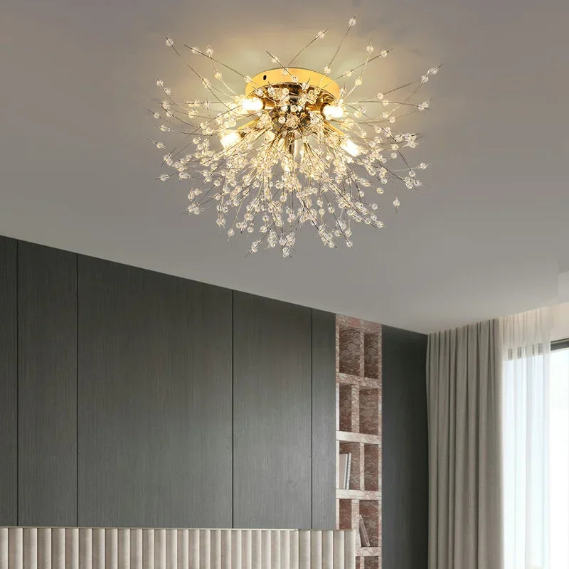 Afralia™ Dandelion Crystal LED Ceiling Light for Home Indoor Living Dining Room