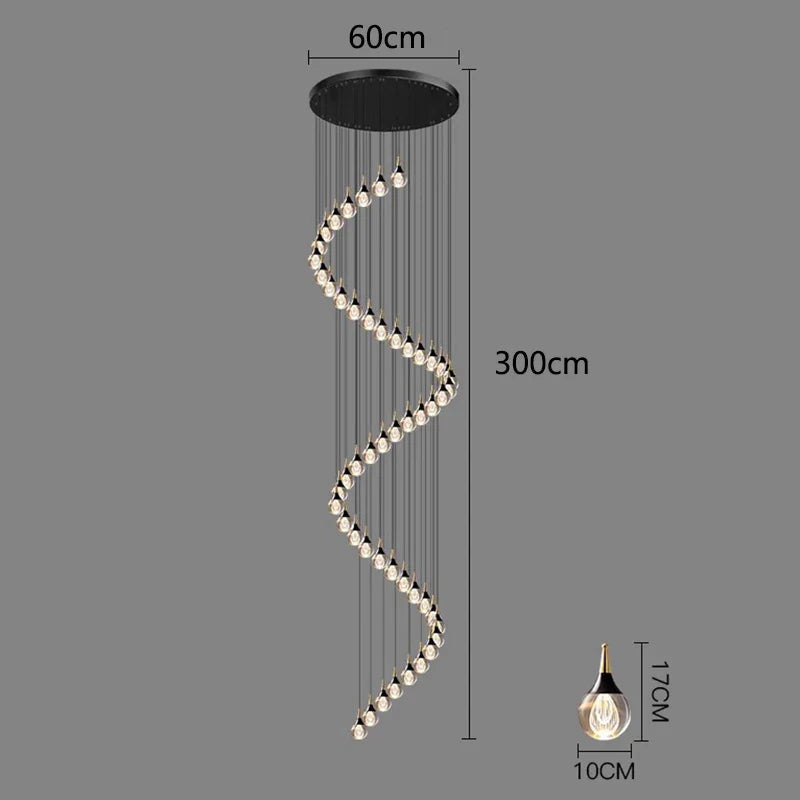 Afralia™ Crystal Chandelier Stair Pendant Lamp Living Room Interior Lighting