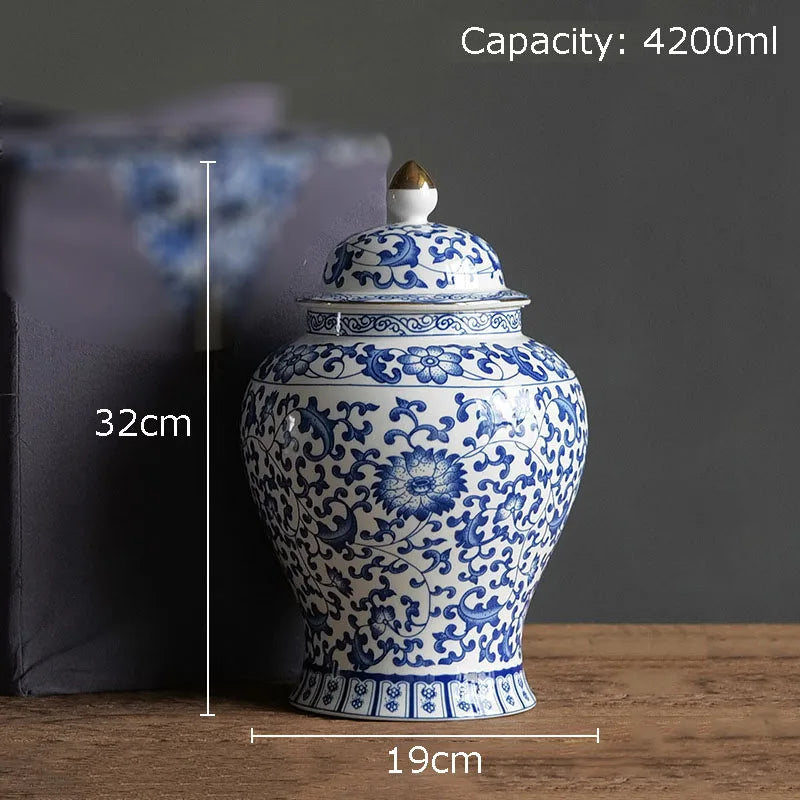 Afralia™ Blue & White Porcelain Jar with Gold Plating - Ceramic Storage & Desk Decor