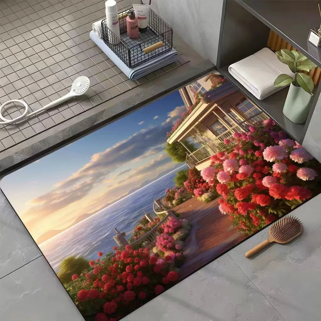 Afralia™ Seaside Scenery Bath Mat: Absorbent, Anti-Slip, Durable Bathroom Rug