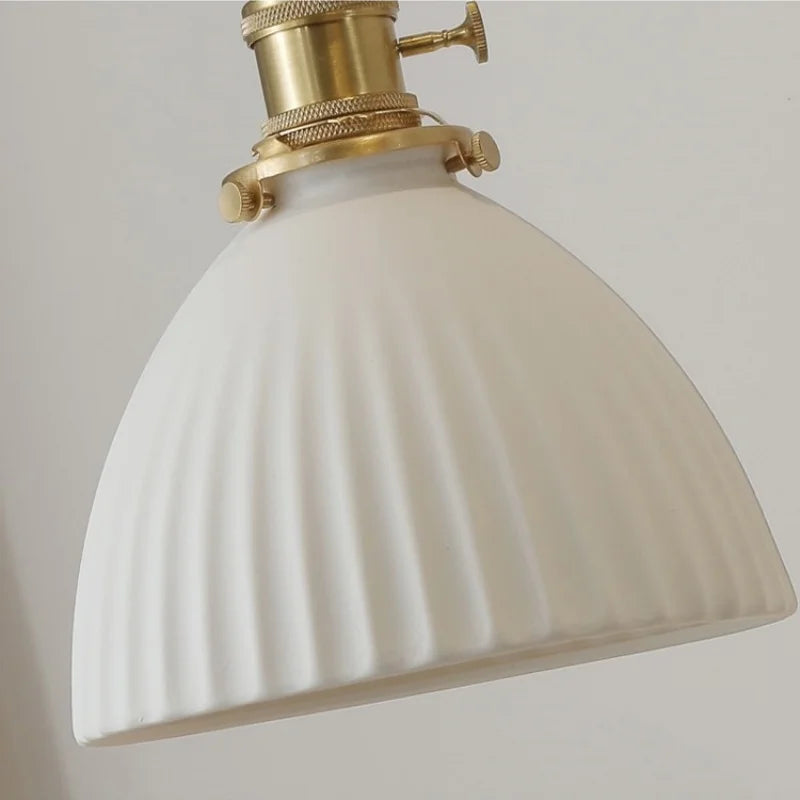 Afralia White Ceramic LED Pendant Light with Walnut Wood Accent - Modern Nordic Design